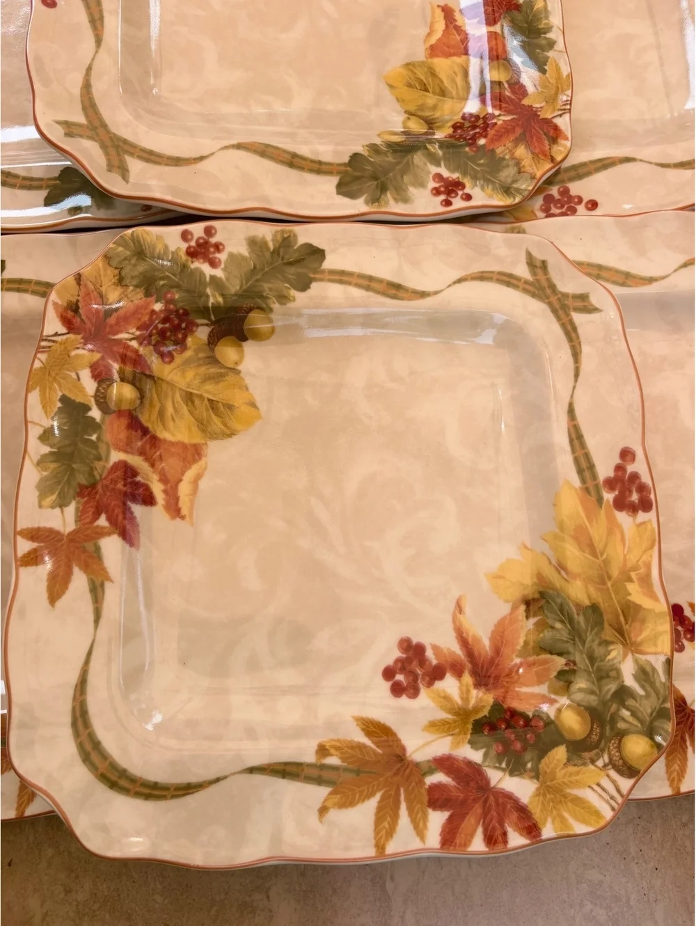 Dinner Plates 222 Fifth Autumn Celebration Leaves Design Square Set of 8